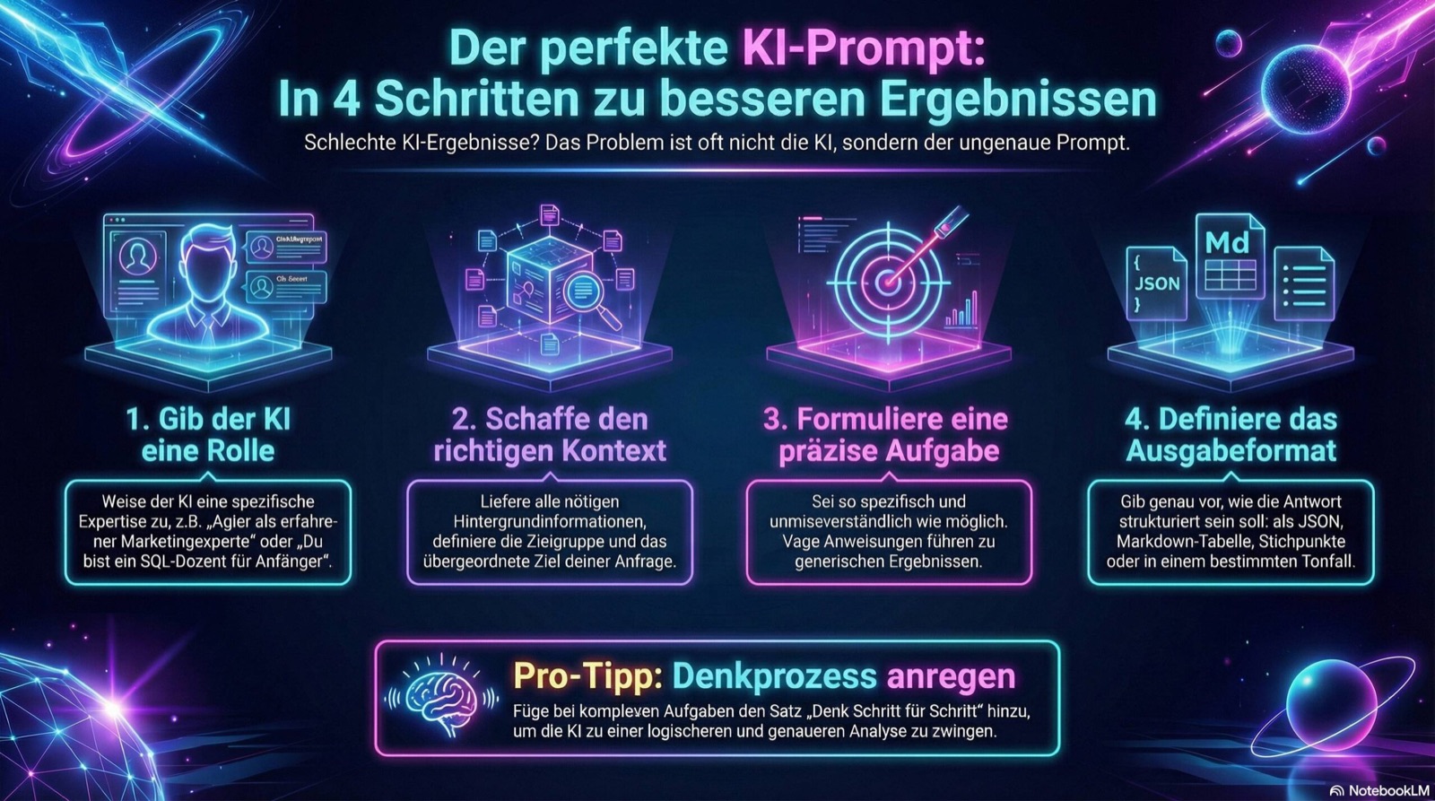 perfekter Prompt - ROLLE - KONTEXT - AUFGABE - FORMAT